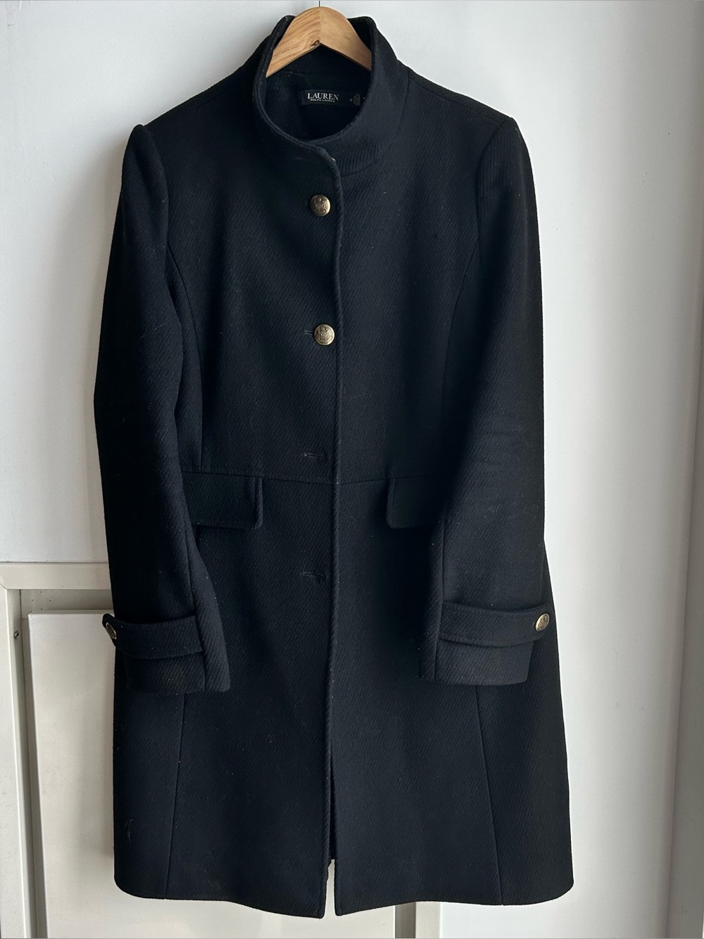 Ralph Lauren Military Inspired Black Wool Coat, Women's, Size 10